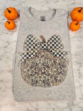 Fall shirt Camo pumpkin With Checkered Bow cute popular